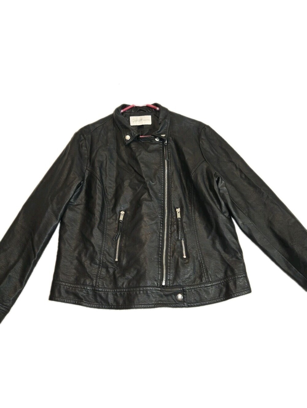jaclyn smith faux leather moto jacket XL Lined Euc Silver Hardware Black
